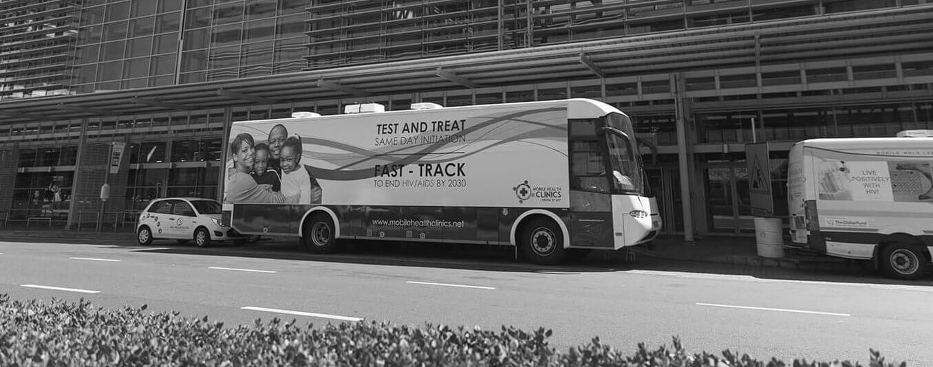 HIV mobile clinic parked outside CTICC building